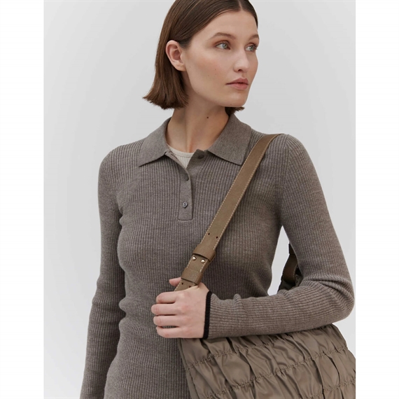 Rosemunde Langærmet Strik Polo, Brown Grey Melange 